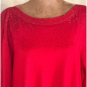 Red Embellished Tunic Sweater Women's 3X Longline Pullover Cable & Gauge Sparkle
